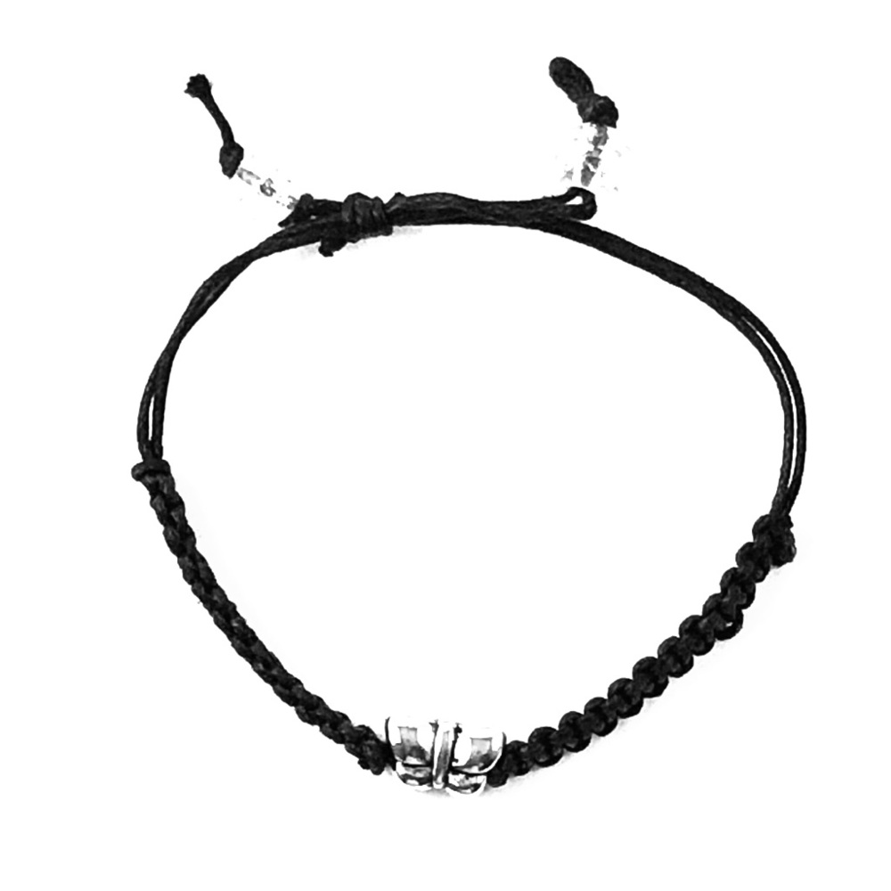 Adjustable hemp cord bracelet with silver  bow
